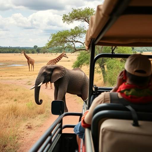 A game drive in Murchison Falls National Park with elephants and giraffes