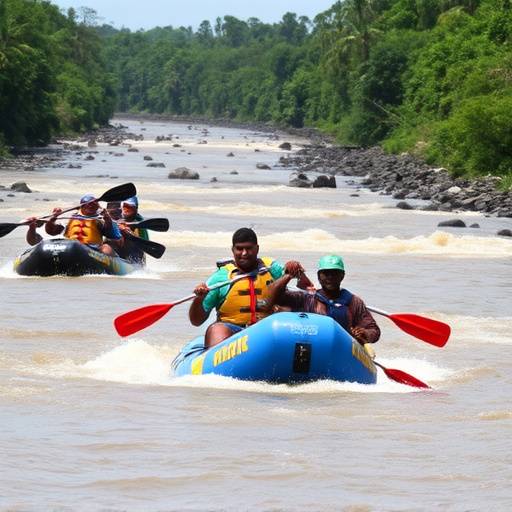 A group of rafters navigating the rapids of the Nile River in Jinja