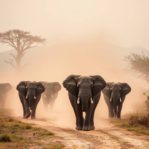 Elephants walking in Queen Elizabeth National Park